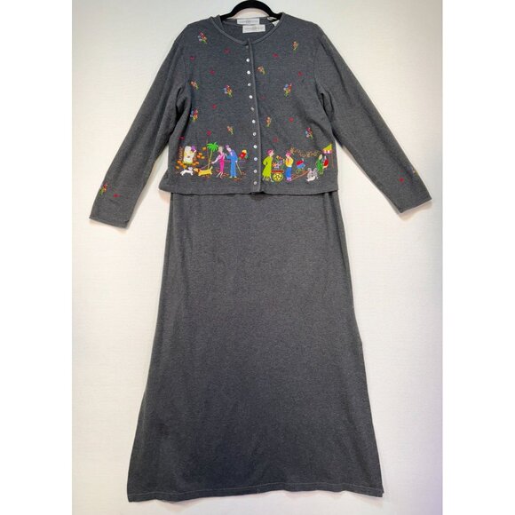 Marisa Christina Women's Embroidered Cardigan & Maxi Dress Set Size M Gray - Picture 1 of 12
